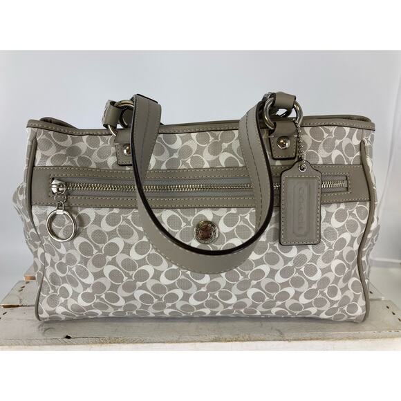 COACH F17179 GRAY WHITE COATED CANVAS SIGNATURE HANDBAG - Picture 2 of 14